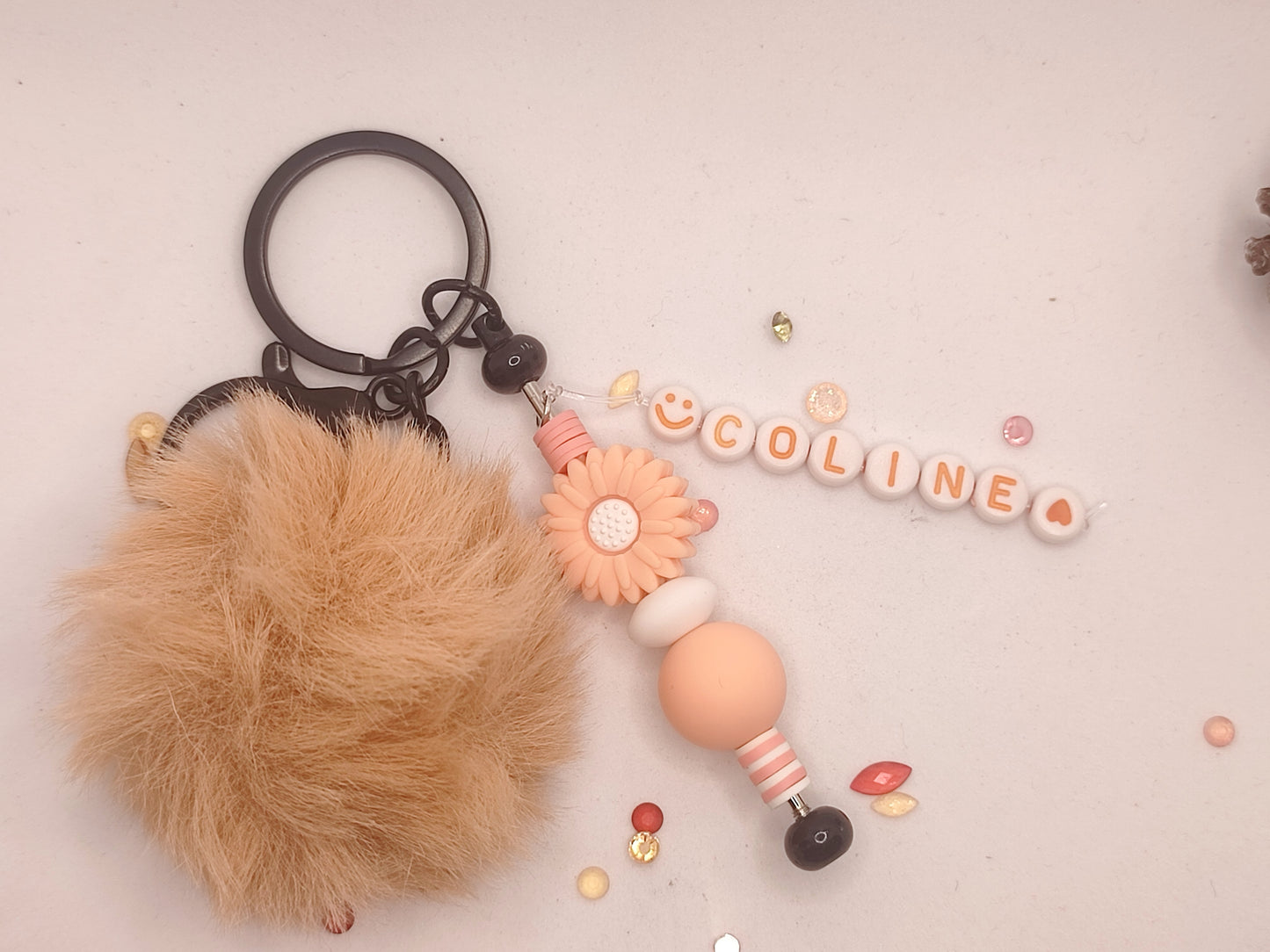 Porte clés avec prénom + perles silicone