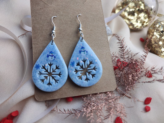 boucle d'oreilles blanc/ bleu flocon