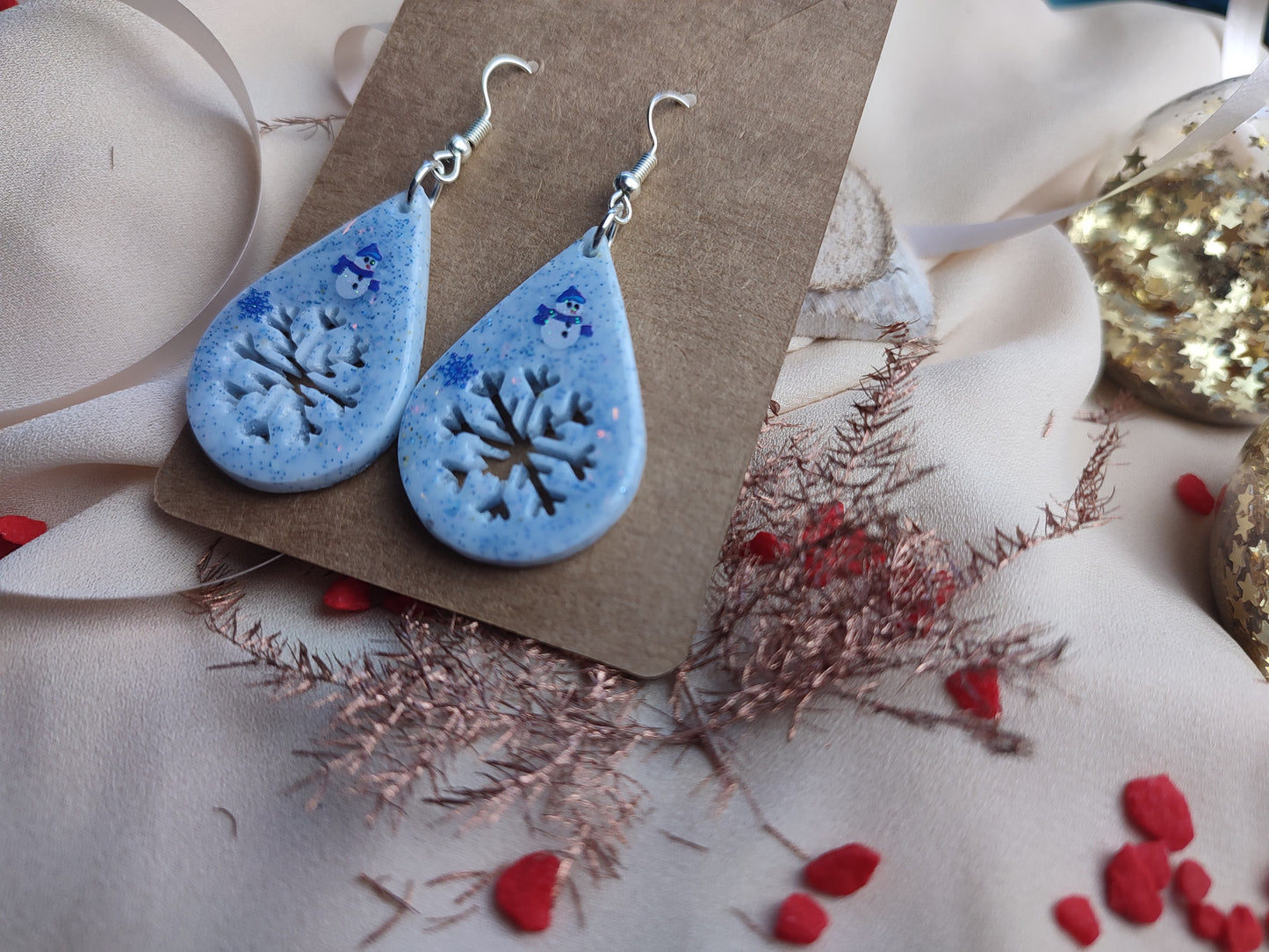 boucle d'oreilles blanc/ bleu flocon